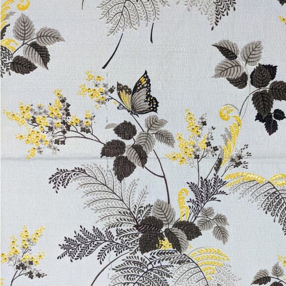 Pair Vintage 1950's BARK CLOTH FABRIC Curtains ~ Floral Butterflies ~ 2.5 Yards - Picture 1 of 8